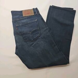 Levi's 501 Men's Denim Blue Jeans Button Fly Cotton 35 x 30 Dark Wash Distressed
